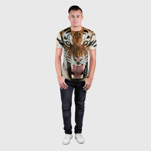 Мужская футболка 3D Slim Тигр молодой агрессивный, цвет 3D печать - фото 4