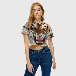 Женская футболка Crop-top 3D Тигр молодой агрессивный - фото 2