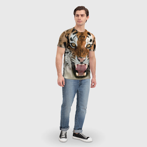 Мужская футболка 3D Тигр молодой агрессивный, цвет 3D печать - фото 5