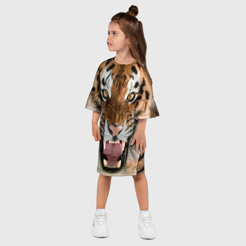 Детское платье 3D Тигр молодой агрессивный, цвет 3D печать - фото 3