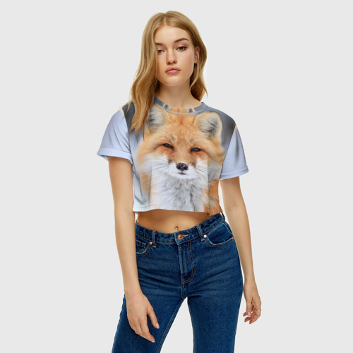 Женская футболка Crop-top 3D Лиса, цвет 3D печать - фото 3