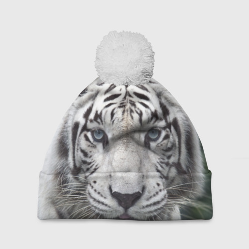 Шапка 3D c помпоном Белый тигр, цвет 3D печать
