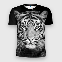 Мужская футболка 3D Slim Тигр черно-белый портрет