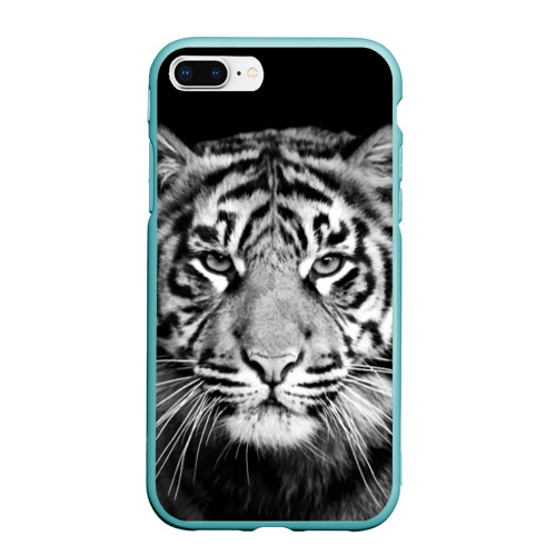 Чехол для iPhone 7Plus/8 Plus матовый Тигр черно-белый портрет, цвет мятный