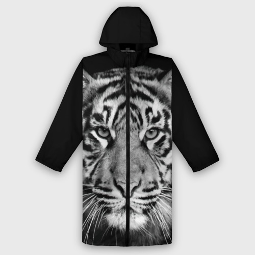 Мужской дождевик 3D Тигр черно-белый портрет, цвет белый