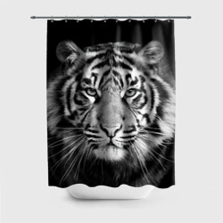 Штора 3D для ванной Тигр черно-белый портрет