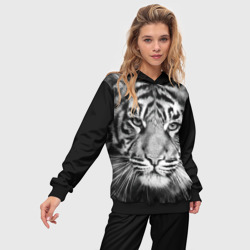 Женский костюм с толстовкой 3D Тигр черно-белый портрет - фото 2