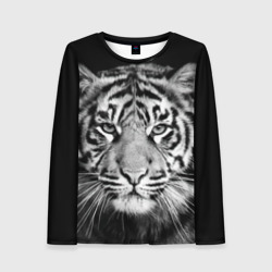 Женский лонгслив 3D Тигр черно-белый портрет