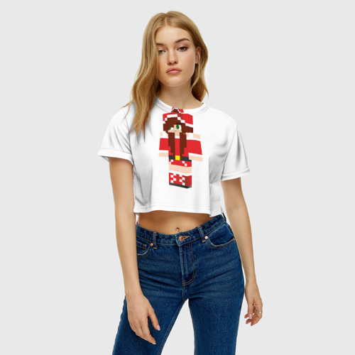 Женская футболка Crop-top 3D Новогодний майнкрафт, цвет 3D печать - фото 3