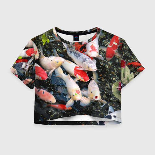 Женская футболка Crop-top 3D Koi Fish карпы кои, цвет 3D печать