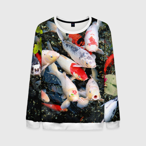 Мужской свитшот 3D Koi Fish карпы кои, цвет белый