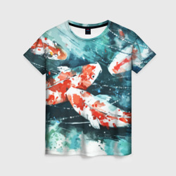 Женская футболка 3D Koi Fish - акварель