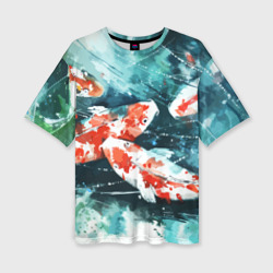 Женская футболка oversize 3D Koi Fish (карпы кои)