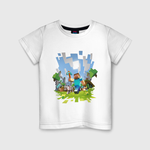 Светящаяся детская футболка с принтом Minecraft, вид спереди №1