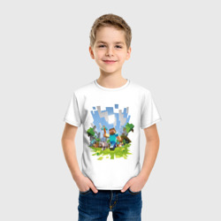 Светящаяся футболка с принтом Minecraft для любого человека, вид спереди №2. Цвет основы: белый