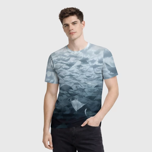 Мужская футболка 3D с принтом Электрические скаты, фото на моделе #1