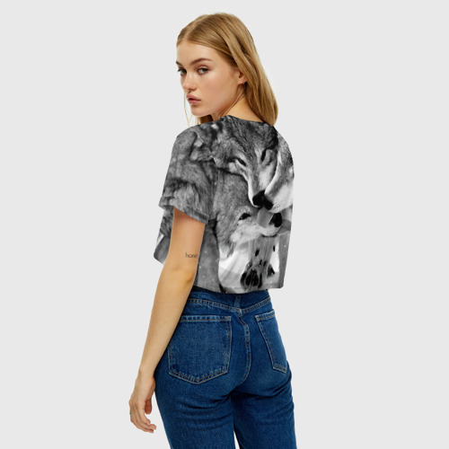 Женская футболка Crop-top 3D Волчья семья, цвет 3D печать - фото 5