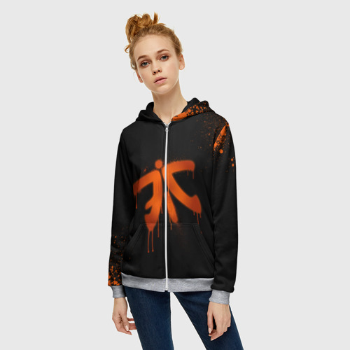 Женская толстовка 3D на молнии Cs:go - Fnatic Black collection, цвет меланж - фото 3