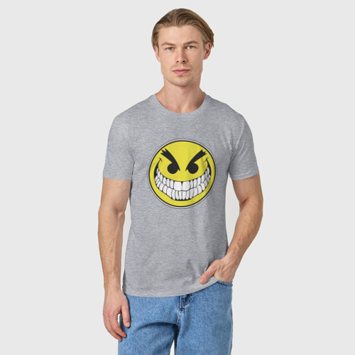 Мужская футболка хлопок Злой смайл, цвет меланж - фото 3