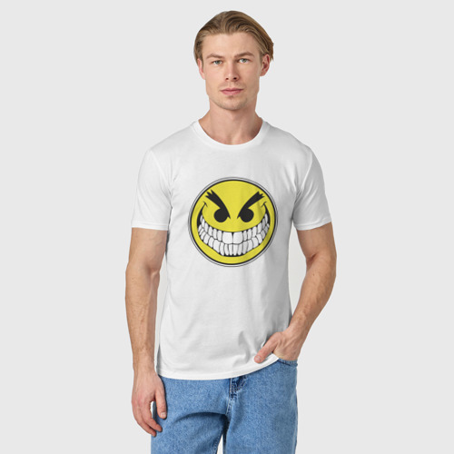 Мужская футболка хлопок Злой смайл, цвет белый - фото 3