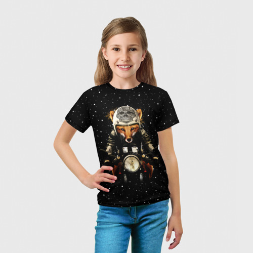 Детская футболка 3D с принтом Лис байкер, вид сбоку #3