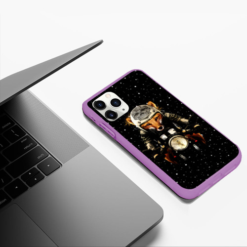 Чехол для iPhone 11 Pro Max матовый Лис байкер, цвет фиолетовый - фото 5