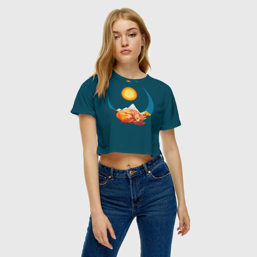 Женская футболка Crop-top 3D Лиса под солнцем - фото 3