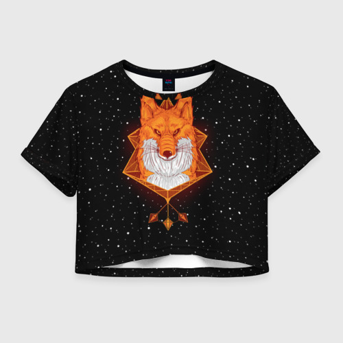 Женская футболка Crop-top 3D Огненный лис, цвет 3D печать