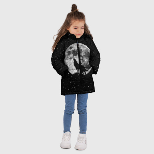 Зимняя куртка для девочек 3D с принтом Лунный волк, вид сбоку #3