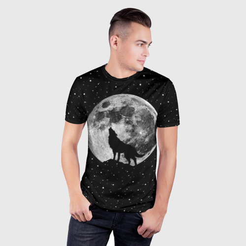Мужская футболка 3D Slim Лунный волк, цвет 3D печать - фото 3