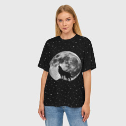 Женская футболка oversize 3D Лунный волк - фото 2