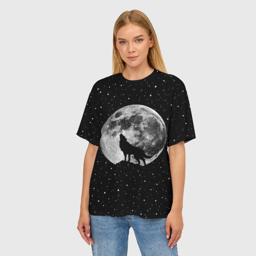 Женская футболка oversize 3D Лунный волк, цвет 3D печать - фото 3