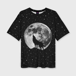 Женская футболка oversize 3D Лунный волк