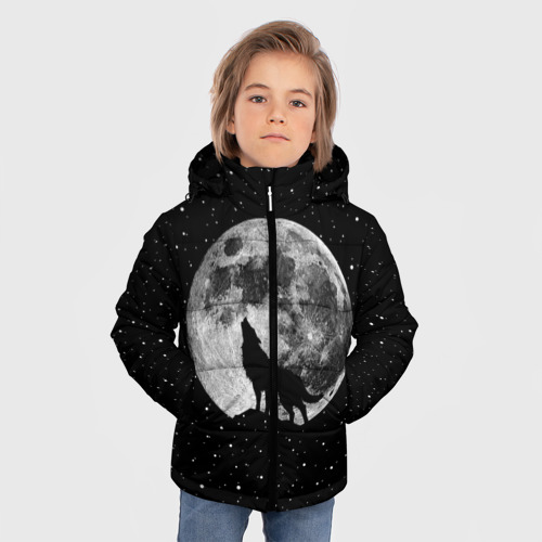 Зимняя куртка для мальчиков 3D с принтом Лунный волк, фото на моделе #1
