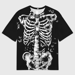 Женская футболка oversize 3D Floral Skeleton
