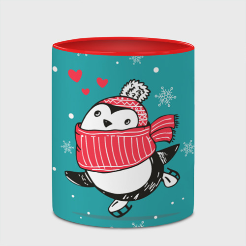 Кружка с полной запечаткой Пингвинчик на коньках, цвет белый + красный - фото 4