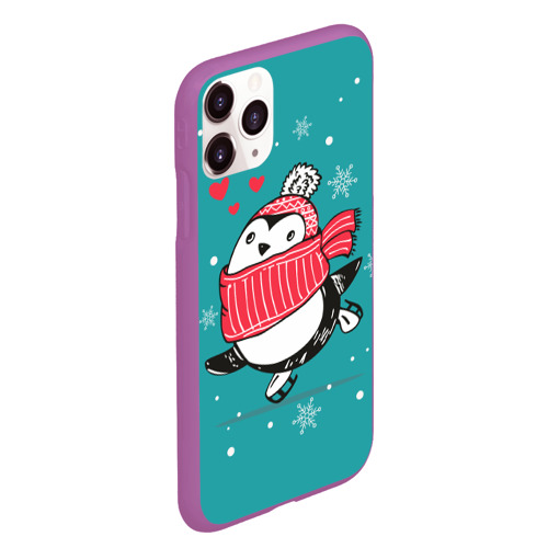 Чехол для iPhone 11 Pro Max матовый Пингвинчик на коньках, цвет фиолетовый - фото 3
