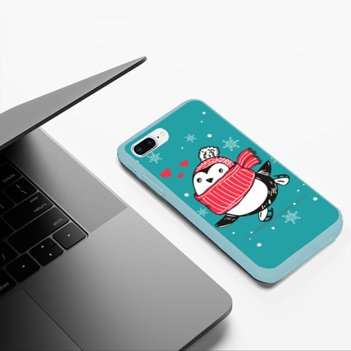 Чехол для iPhone 7Plus/8 Plus матовый Пингвинчик на коньках, цвет мятный - фото 5