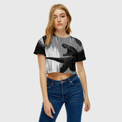 Женская футболка Crop-top 3D Пещера динозавра - фото 3