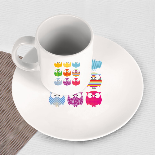 Набор: тарелка + кружка Цветные совы - фото 3