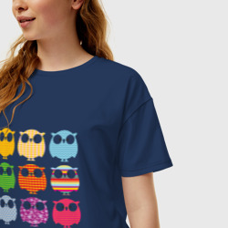 Женская футболка хлопок Oversize Цветные совы - фото 2