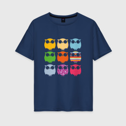 Женская футболка хлопок Oversize Цветные совы