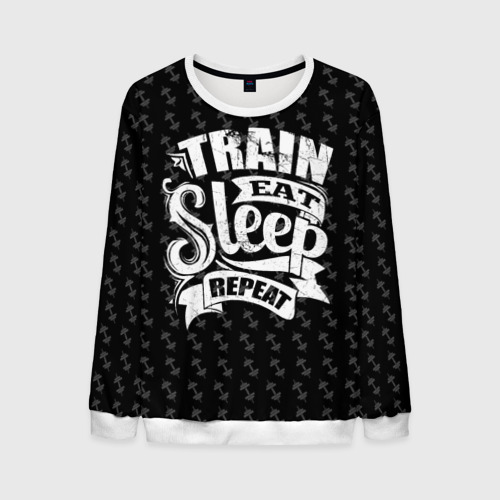 Мужской свитшот 3D Train Eat Sleep Repeat, цвет белый