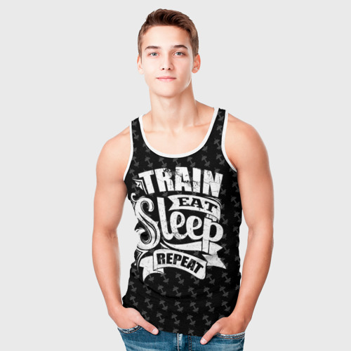 Мужская майка 3D Train Eat Sleep Repeat - фото 5