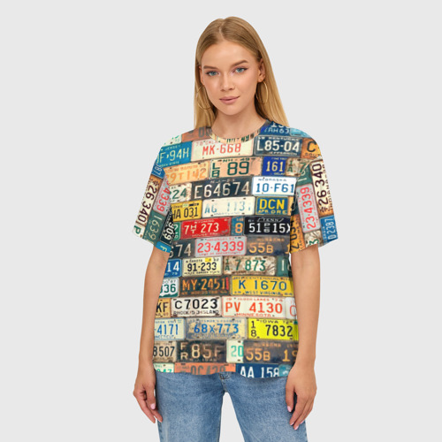 Женская футболка oversize 3D Автомобильные номера мира, цвет 3D печать - фото 3