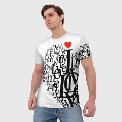 Мужская футболка 3D с принтом Love - текстовое сердце, фото на моделе #1