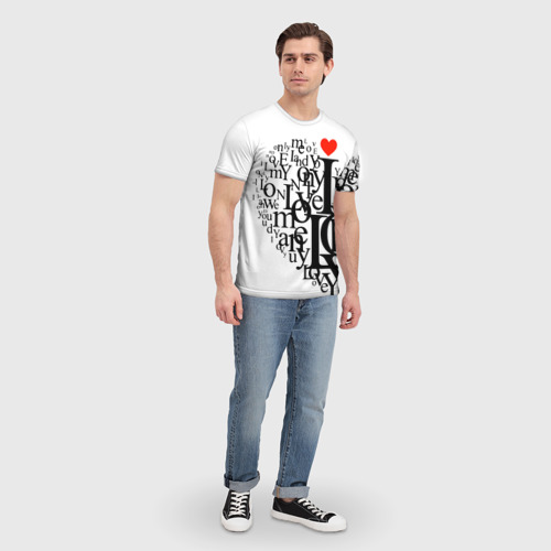 Мужская футболка 3D с принтом Love - текстовое сердце, вид сбоку #3