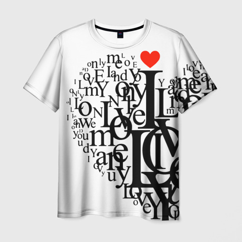 Мужская футболка 3D с принтом Love - текстовое сердце, вид спереди #2