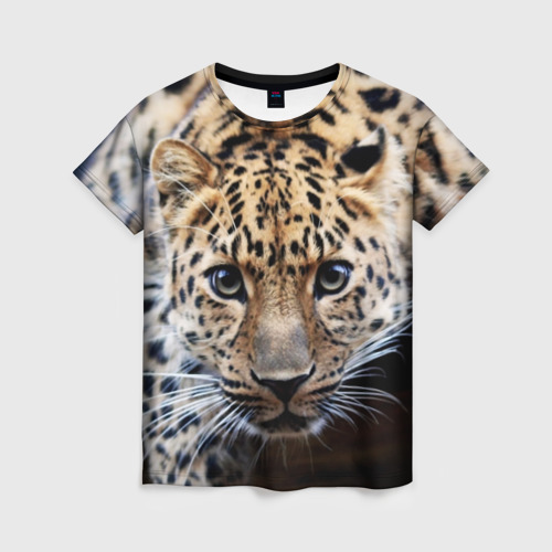 Женская футболка с принтом Леопард, вид спереди №1