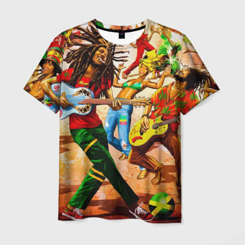 Мужская футболка с принтом Боб Марли - вечеринка, вид спереди №1